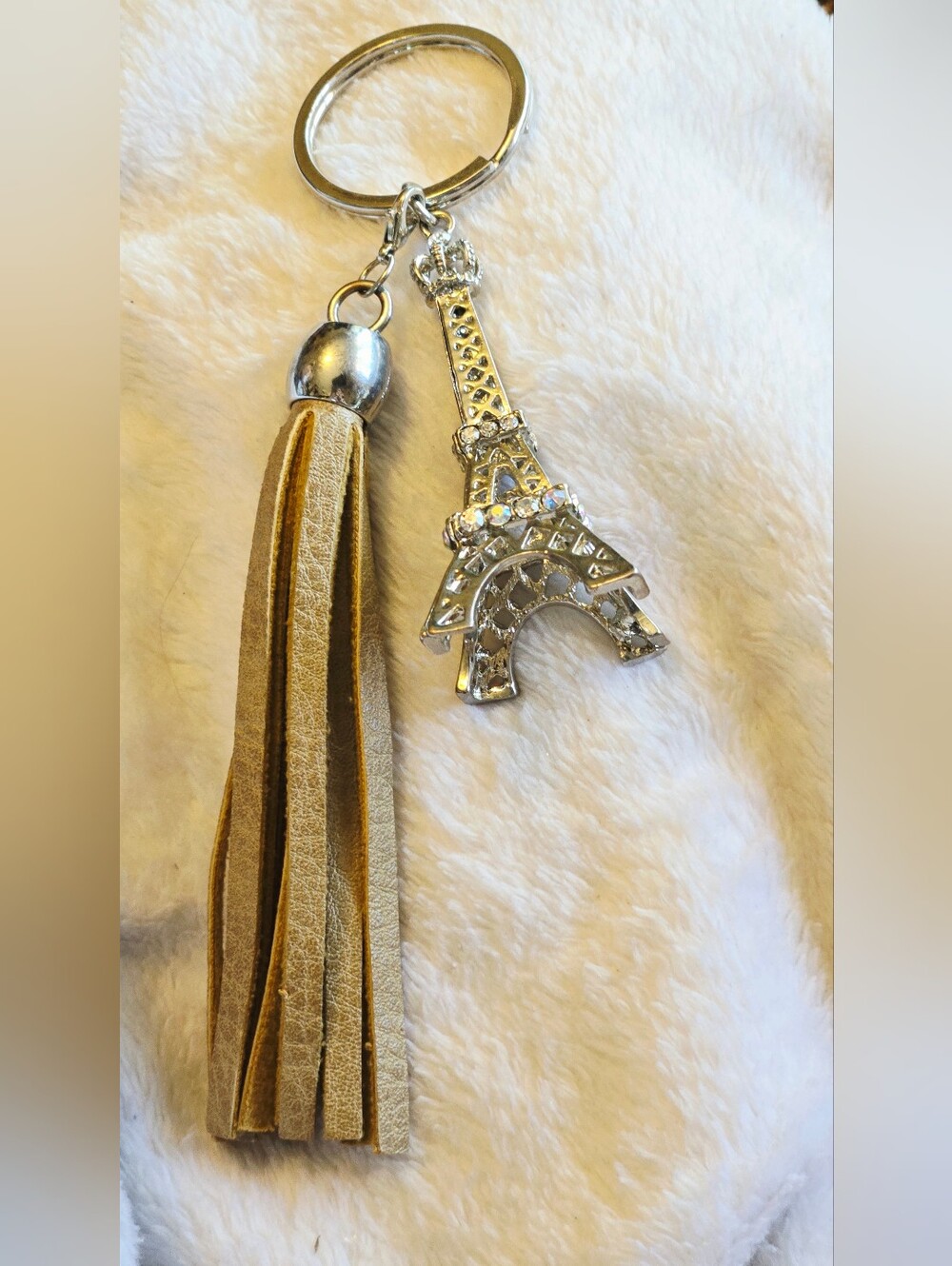 Eiffel Tower Tassel Keychain - Gold Tassel with Silver Charm